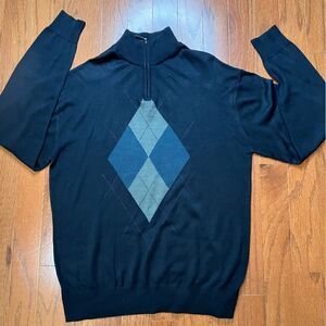 LANZINO Sz L 1/4 Zip Argyle Sweater